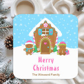 ギンガ飾ーパンのパーティーブライトブルーとピンク スクエアペーパーコースター