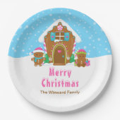 ギンガ飾ーパンのパーティーブライトブルーとピンク ペーパープレート (正面)