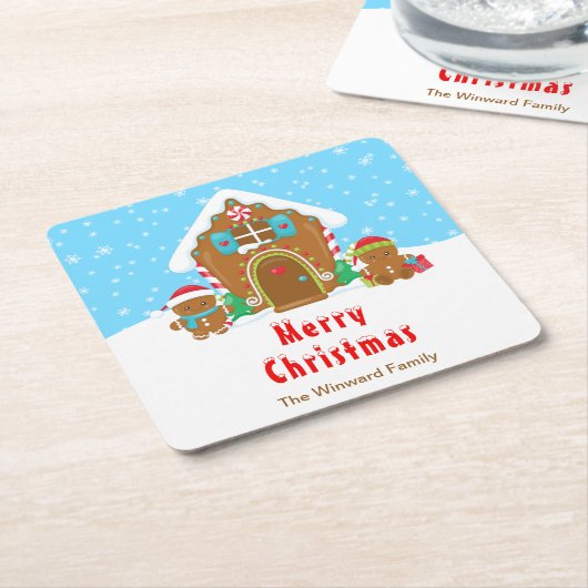 ギンガ飾ーパンのパーティー鮮やかな青と赤 スクエアペーパーコースター (アングル)