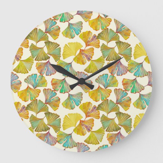 ギンコ葉抽象芸術アート ラージ壁時計 (正面)