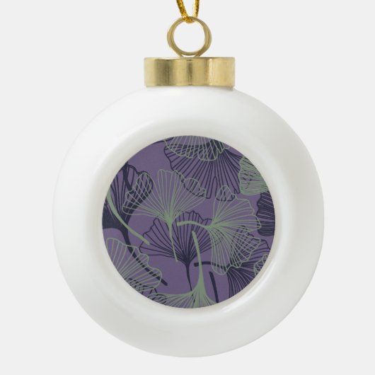 ギンコ・ビロバ：抽象芸術ヴィンテージパターン。 セラミックボールオーナメント (正面)