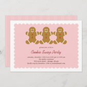 ギンジャーブレッドフレンドクッキースワップまたはホリデーパーティ 招待状 (正面/裏面)