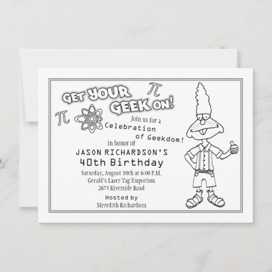 ギークおたくをテーマにした40歳の誕生日パーティの招待状 招待状 (正面)