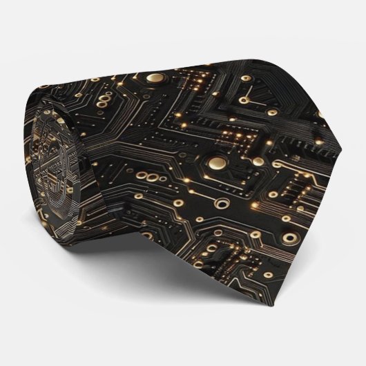 ギークな黒と金の回路コンピュータボード ネクタイ (ロール)