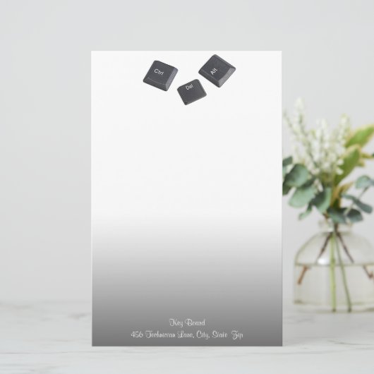 ギークの再起動コンピュータの鍵グレーグラデーション 便箋 (スタンド正面)