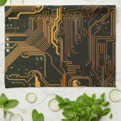 ギークアウトおたくPCBオレンジ色の電子回路基板 キッチンタオル (折り畳み)
