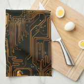 ギークアウトおたくPCBオレンジ色の電子回路基板 キッチンタオル (四つ折り)