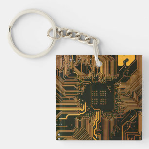 ギークアウトおたくPCBオレンジ色の電子回路基板 キーホルダー