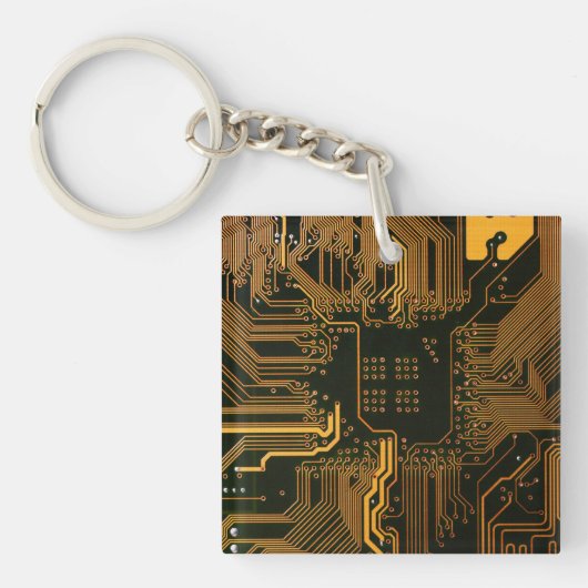 ギークアウトおたくPCBオレンジ色の電子回路基板 キーホルダー (正面)