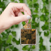 ギークアウトおたくPCBオレンジ色の電子回路基板 キーホルダー (手)