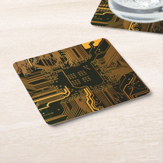 ギークアウトおたくPCBオレンジ色の電子回路基板 スクエアペーパーコースター (アングル)