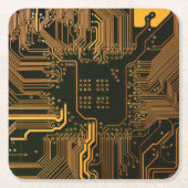 ギークアウトおたくPCBオレンジ色の電子回路基板 スクエアペーパーコースター (正面)
