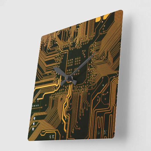 ギークアウトおたくPCBオレンジ色の電子回路基板 スクエア壁時計 (傾斜)