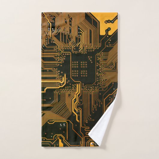 ギークアウトおたくPCBオレンジ色の電子回路基板 ハンドタオル (ハンドタオル)