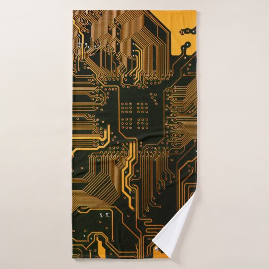 ギークアウトおたくPCBオレンジ色の電子回路基板 バスタオル (バスタオル)