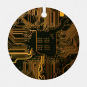 ギークアウトおたくPCBオレンジ色の電子回路基板 メタルオーナメント (正面)