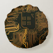 ギークアウトおたくPCBオレンジ色の電子回路基板 ラウンドクッション (裏面)