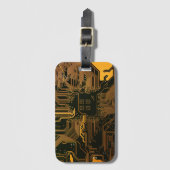 ギークアウトおたくPCBオレンジ色の電子回路基板 ラゲッジタグ (正面縦)