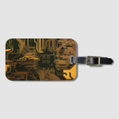 ギークアウトおたくPCBオレンジ色の電子回路基板 ラゲッジタグ (正面横)