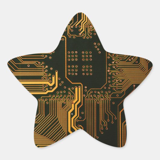 ギークアウトおたくPCBオレンジ色の電子回路基板 星シール (正面)
