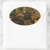 ギークアウトおたくPCBオレンジ色の電子回路基板 楕円形シール (バッグ)