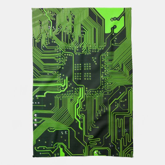 ギークアウトおたくPCBグリーン電子回路基板 キッチンタオル (縦)