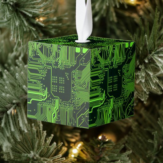 ギークアウトおたくPCBグリーン電子回路基板 キューブオーナメント (ツリー)
