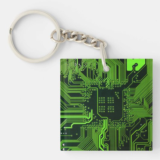 ギークアウトおたくPCBグリーン電子回路基板 キーホルダー (正面)