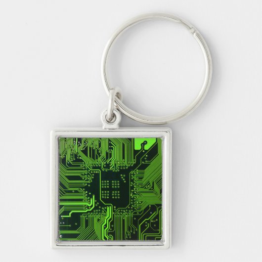 ギークアウトおたくPCBグリーン電子回路基板 キーホルダー (正面)