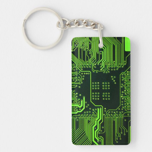 ギークアウトおたくPCBグリーン電子回路基板 キーホルダー (正面)