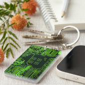 ギークアウトおたくPCBグリーン電子回路基板 キーホルダー (正面右)