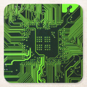 ギークアウトおたくPCBグリーン電子回路基板 スクエアペーパーコースター (正面)