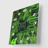 ギークアウトおたくPCBグリーン電子回路基板 スクエア壁時計 (傾斜)