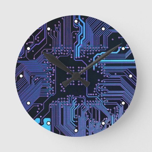 ギークアウトおたくPCB青色電子回路基板 ラウンド壁時計 (正面)