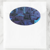 ギークアウトおたくPCB青色電子回路基板 楕円形シール (バッグ)