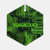 ギークアウトカスタムPCBグリーン電子回路基板 ガラスオーナメント (裏面)