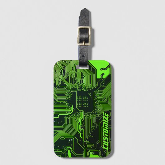 ギークアウトカスタムPCBグリーン電子回路基板 ラゲッジタグ (正面縦)