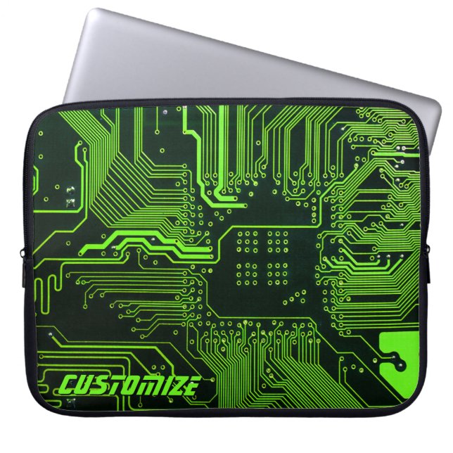 ギークアウトカスタムPCBグリーン電子回路基板 ラップトップスリーブ (正面)