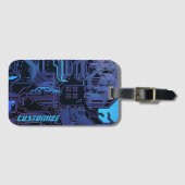 ギークアウトカスタムPCB青色電子回路基板 ラゲッジタグ (正面横)