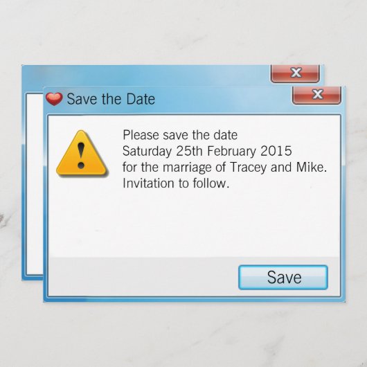 ギークエラーメッセージ日付を保存する招待状青 セーブザデート (正面/裏面)