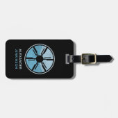 ギークサイエンスフィクション動揺して未来的宇宙ブルーグラデーション ラゲッジタグ (正面横)