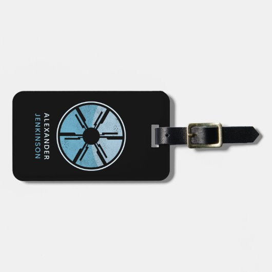 ギークサイエンスフィクション動揺して未来的宇宙ブルーグラデーション ラゲッジタグ (正面横)