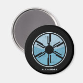 ギークサイファイ動揺して未来的宇宙ブルーグラデーション マグネット (正面/裏面)