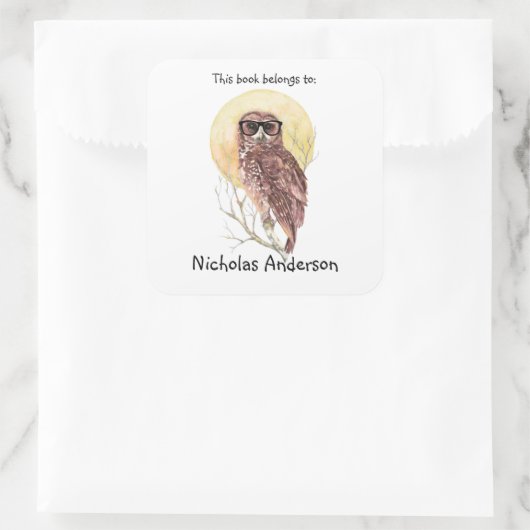 ギークヒップスターフクロウ眼鏡クール蔵書票 スクエアシール (バッグ)