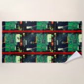 ギークロボットプリント回路基板電子カッコいい ビーチタオル (正面)