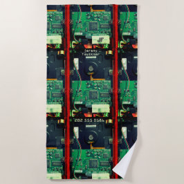 ギークロボットプリント回路基板電子カッコいい ビーチタオル