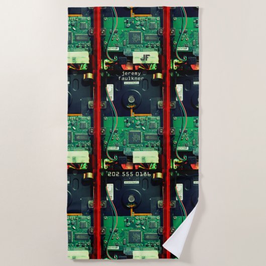 ギークロボットプリント回路基板電子カッコいい ビーチタオル (正面)