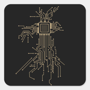 ギーク コンピュータプロセッサイラスト スクエアシール