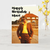 ギーク-レトロ1970のイギリス人誕生日カード カード (黄色い花)