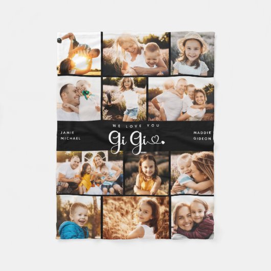 ギ・ギ・ウ・ラブ・ユー・ハートモダンズ・フォトコラージュ フリースブランケット (正面)